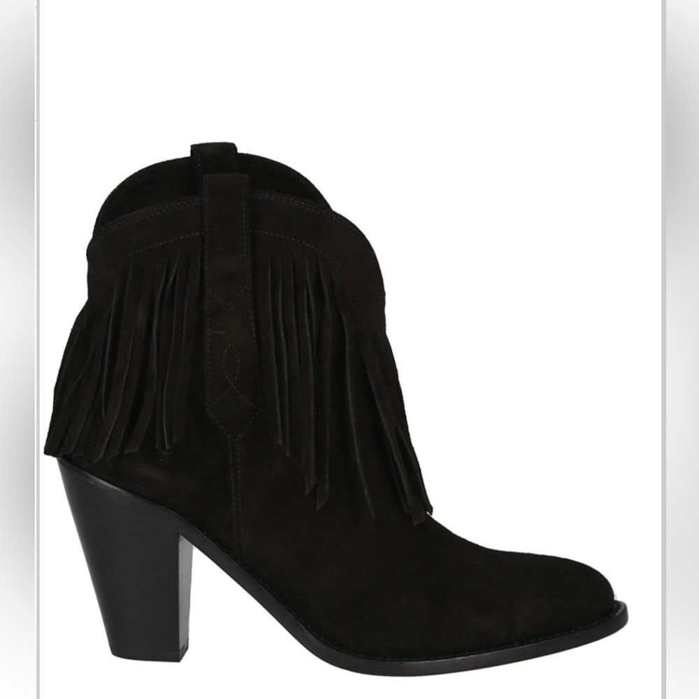 SAINT LAURENT WOMENS WESTERN FRINGED ANKLE BOOTS